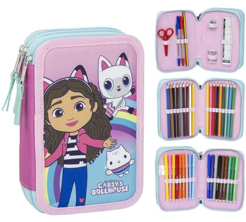 CARTOON Estuche con varios compartimentos, 3 cremalleras, para la escuela, completamente con lápices, bolígrafos, rotuladores, marcadores