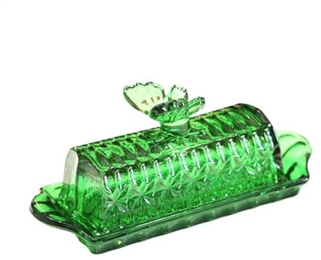 SDA287MZ Mantequillera Plato de Cristal de Mariposa Colorido Vintage for Mantequilla, Caja de Almacenamiento for Aperitivos, Queso, Postre con Tapa, Recipiente for Mantequilla Mantequera(C)