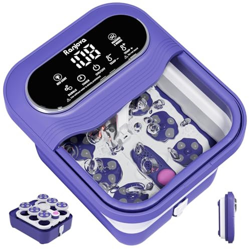 Ranjova Electric Foot Spa with Rotary Massage, Foldable Foot Bath with Heat, Bubbles, Temperature Control and 24 Motorized Shiatsu Massage Balls