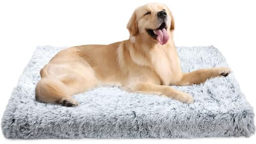 Baguuaray Flauschige Hundebox-Matratze, waschbar mit Rutschfester Unterseite, Hunde-Angstkissen für große Haustiere, Grau, 100 x 60 cm