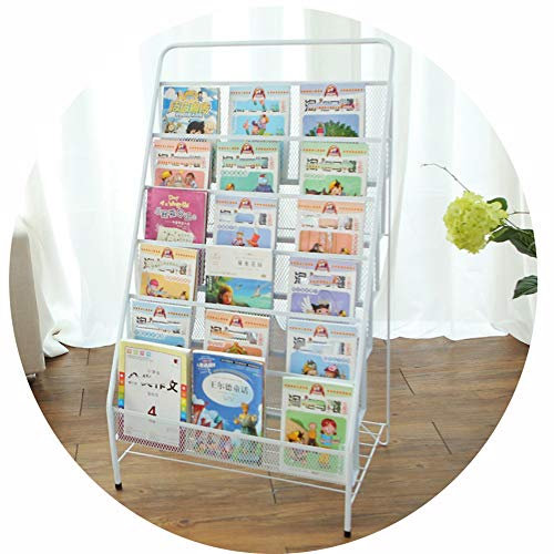 Bücherregal mit 6 Etagen, zur Aufbewahrung von Kinderbüchern in Schulen und Kindergärten, Bodenmontage, Metallschlinge, Leiterregal für Kinderzimmer, Weiß