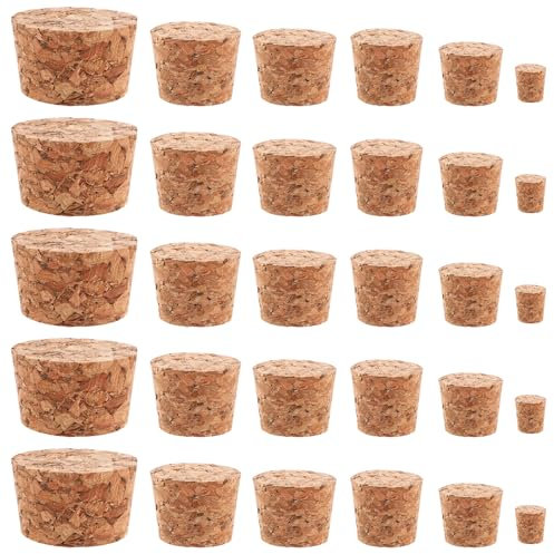 Giantree 30 Stück Korken, 6 Größen Konische Korkstopfen Weinkorken Korken Zum Basteln Fasskorken Korkstopfen Für Glasflasche Weinflaschen Diy Handwerk