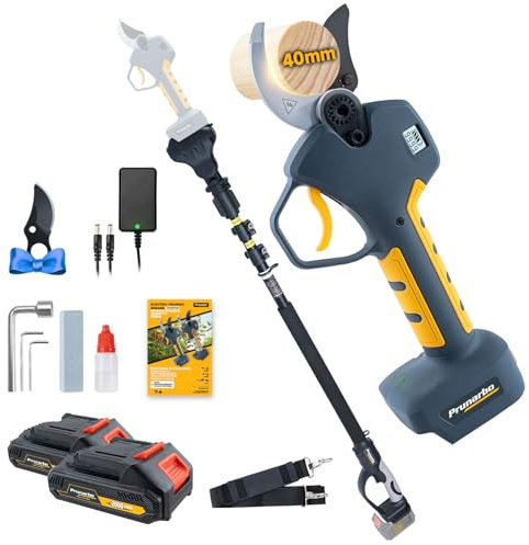 Prunarbo 2-in-1 Akku Astschere Teleskop 1.3-2.5M, 40MM Elektrische Gartenschere mit Akku 2 2Ah Brushless Astschere Elektrisch Kompatibel mit Makita 18V Akkus (PR-E40-Pruner+Pole Set)