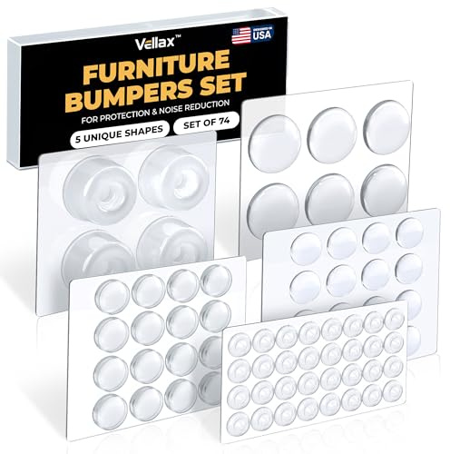74 Clear Silicone Bumpers & Wall Protectors – 5‑Shape Self‑Adhesive Pads for Cabinets, Doors, Drawers & Furniture – Noise Dampening & Surface Protection by Vellax