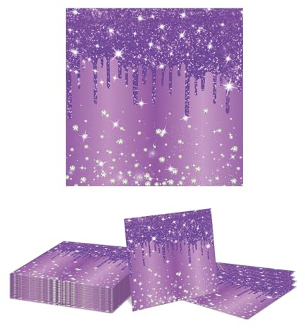 GlamRays 20 Stück Frohe Geburtstag Servietten Lila Diamant Papier Servietten Lila Geburtstags Dekorationen für Cocktail Hochzeit Jubiläum Geburtstags Party Zubehör
