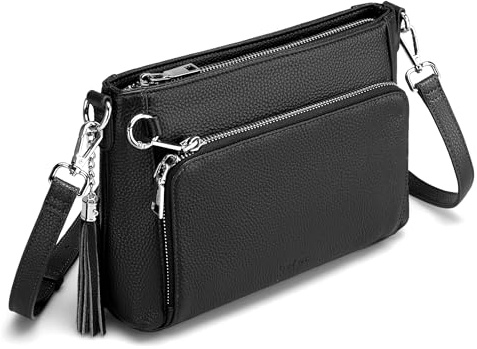 befen stöldskydd äkta läder crossbody-väskor för kvinnor handväskor och axelbasg med inbyggd plånbok RFID läderhandväska, Svart