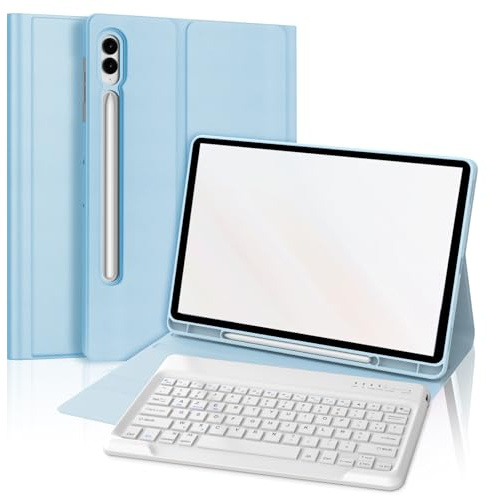 FOGARI Clavier Tablette Bluetooth 12 Pouces - AZERTY Français Clavier Léger Fin Keyboard pour iPad Pro Samsung Galaxy Redmi/XiaomiPad HuaweiPad HonorPad Fire HD, pour Android/iOS/Fire OS,Blanc