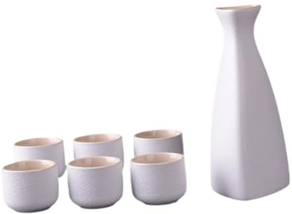 KESOTO Sake Set mit Tassen, Porzellan für Heiße Oder Kalte Getränke, 1 Flasche Und 6 Becher für Die Küche, Triangulärer Sake