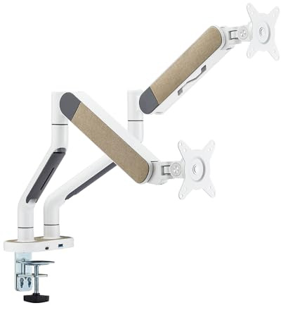 Kenoko Support Double Moniteur 35 WASHI - Support de Moniteur - Bras Articulé Réglable | Rotation 360° | Ports USB-A & USB-C Intégrés | Compatible VESA | Charge Maximale 11 kg | Lin Beige/Blanc