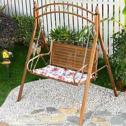 2-Sitzer-hollywoodschaukel für den Außenbereich mit Rahmen, Garden Swing aus Metall, Hängebankstuhl mit Armlehnen und Kissen, Strapazierfähig 300 Kg für Hof, Garten, Pool, Terrasse(Brown)