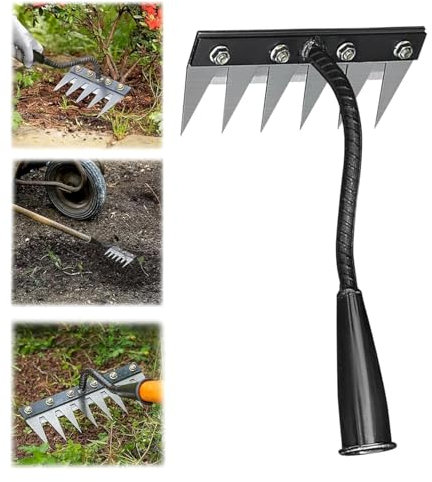 Dents Berthaus Rateau De DéSherbage, 5/6/7/8 Outil De Râteau De Désherbage avec Manche, Râteau De Jardin en Métal Très Résistant, Rateau Bertaus pour Désherber/Ameublir/Semence (6 têtes)