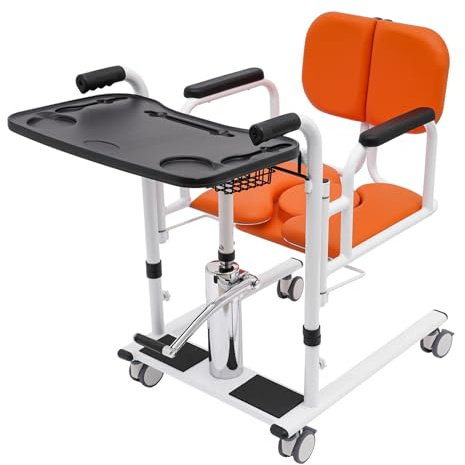 Babeenoo Elevador hidráulico para pacientes, versátil, para el hogar, portátil, altura ajustable, para personas mayores con frenos, carga 150 kg, naranja