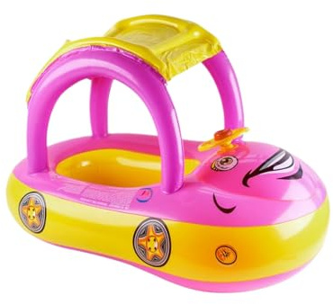 Kleinkinder Schwimmhilfe - Schwimmflügel für Kleinkinder - Aufblasbarer Schwimmtrainer mit Sonnenschutz in Autodesign für und See