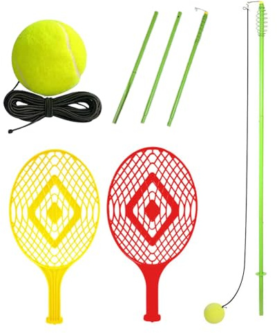 Tennis-Rebounder, Tennistrainer, Schaukeltrainer, verstellbare Feedback-Stange, tragbare Stahlbasis, stabiles Material, ideal für Spielfelder, 160 cm, mehrfarbig, 1 Set