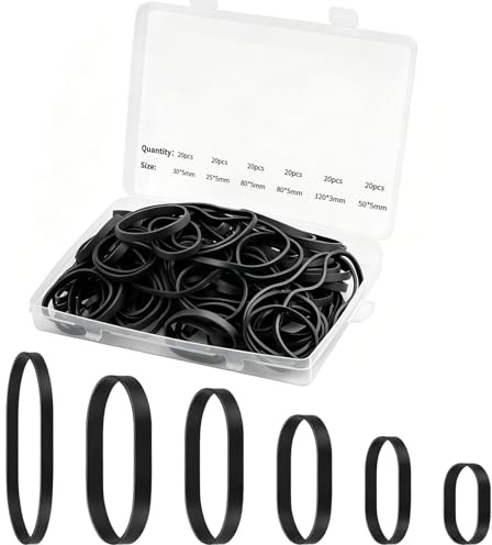 120PCS Black Elastic Bands 2.5/3/5/6/8/12CM Thick Rubber Bands Heavy Duty | Elastic Bands Assorted Sizes Expandable Large Reusable for Home Office School Office Workshop Accessories Industrial Use