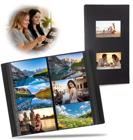 Fotoalbum Einsteckalbum 15x10cm - 300 Fotos 100 Seiten Schwarz | Einsteckalbum mit Frontfenster für Hochzeit, Familie, Paare, Freunde und persönliche Erinnerungen.