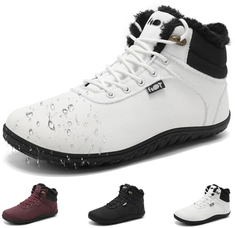 Schuvox Weiß Barfußschuhe Herren Damen Winter Wasserdicht Barfuss Schuhe Winter mit Breite Zehenbox Leicht Barfuß WinterStiefel Warme Gefüttert Winterschuhe Zero-Drop Solhe Sportschuhe Unisex 40EU