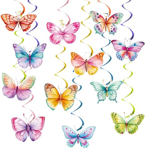 24Pcs Schmetterling Hängende Wirbel, Bunt Schmetterling Deko Geburtstag, Deko schmetterling Wirbel, Deko Schmetterlinge Mädchen, Schmetterlinge für Frühling Sommer Party, Hochzeit und Kindergeburtstag
