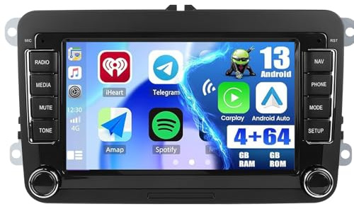 Zomolither 4+ 64G Android Radio de Coche para VW Golf 5 6 Polo Passat Seat Touran Skoda Tiguan, Doble DIN 7'' con CarPlay Android Navegación de Pantalla de Coche GPS WiFi EQ FM/RDS USB SWC