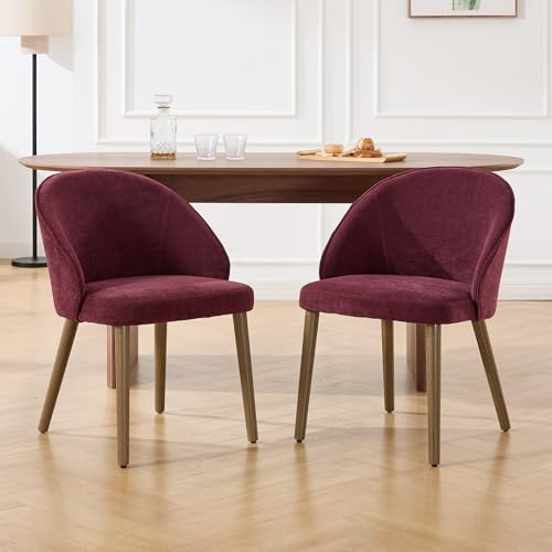 DAYALANE Esszimmerstühle 2er Set, Küchenstuhl Polsterstuhl mit Holzbeinen aus Chenille, Wohnzimmerstuhl für Esszimmer Wohnzimmer Küche Schlafzimmer, Burgunderrot​