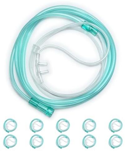 Nasen-Sauerstoffkanüle – 10 Stück (Einzelverpackung), latexfreie Soft-Touch-Sauerstoffkanüle mit 6-Petal-Innendesign, Knickschutz und hoher Durchfluss, sorgt für kontinuierliche Sauerstoffversorgung