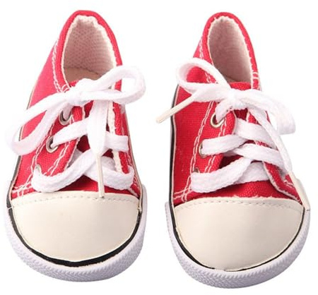 Uteruik 18-Zoll-Puppenschuhe aus Canvas, 46 cm große Schnürschuhe für amerikanische Puppen, Kostümaccessoire (Rot)