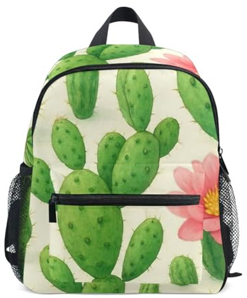 RPLIFE Backpack for Toddler Girls Boys, Green Cactus Colorful Flowers Mini Travel Book Bag with Name Tag,, Green Cactus Colorful Flowers, 3-5 Years, Cute Backpacks