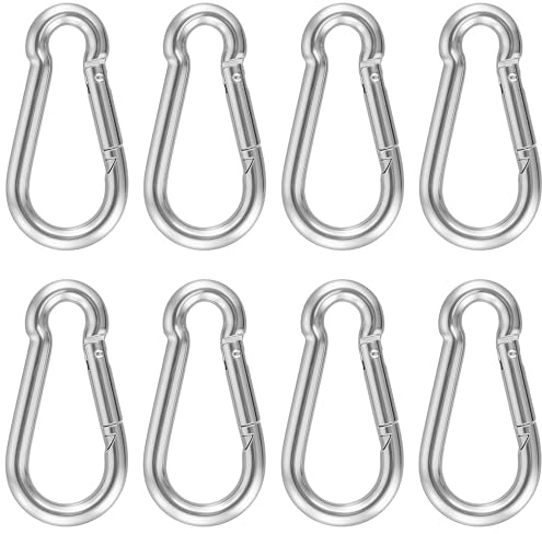CHEUKYIU 8 Stück M10 Karabiner Edelstahl, 304 Edelstahl Silber 9,74x101mm Großer Karabinerhaken, für Outdoor, Camping und Werkstatt