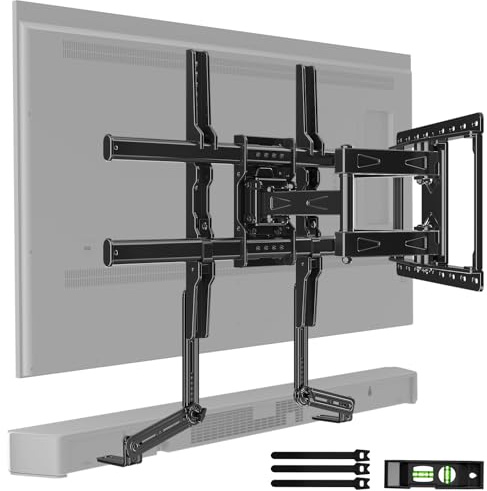 HOME VISION Full Motion TV Mount with Soundbar Bracket, 32-85 TVs, 132 lbs | ±65° Swivel & Tilt, Dual Articulating Arms, Soundbar Moves with TV, Fits 8/12/16 Studs,VESA 600x400