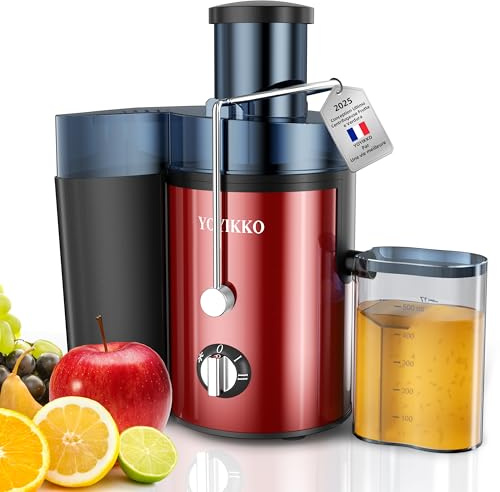 Centrifugeuse Extracteur de Jus, 3 vitesses, extracteur Frutta e Verdura 800W avec bouche de 75 mm de large, facile à nettoyer, acier inoxydable sans BPA (Rouge-x60)