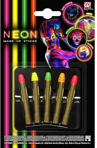W WIDMANN MILANO Party Fashion 50004 - Make-Up Schminkstifte Neon, 5 Stück, Schminkfarben, Mottoparty, Karneval