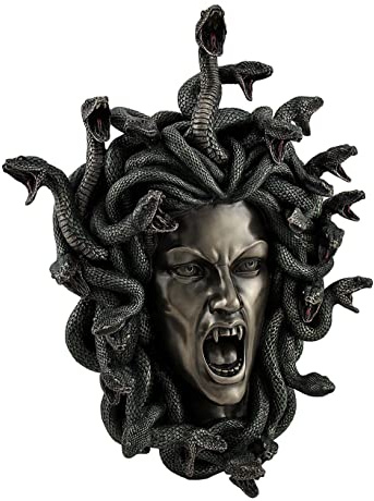 JFSM INC. Veronese Statue Kopf der Medusa, der griechischen Gorgonschlange, Bronze-Finish | 36 cm. Hoches, kaltgegossenes Harz, handbemalte grüne Akzente, aufwendige, realistische Textur