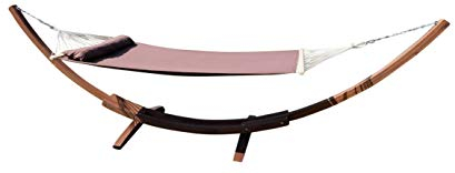 ALEOS. AS-S 410cm XXL Hängemattengestell Filled Edition Coffee Hängematte mit Gestell aus Holz Lärche mit Stabhängematte (GEPOLSTERT) inkl. Kopfkissen