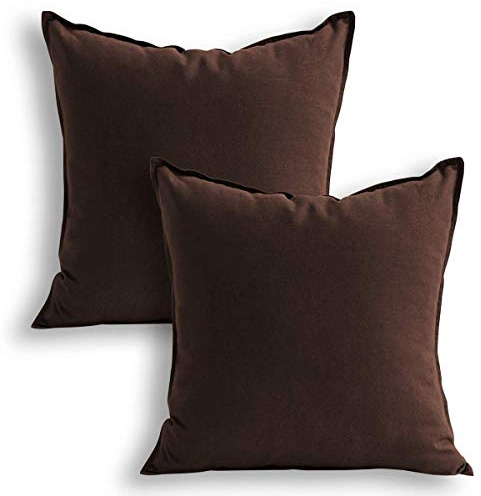 Jeanerlor Lot de 2 Housses de Coussin décoratives en Coton et Lin - Marron - 45 x 45 cm