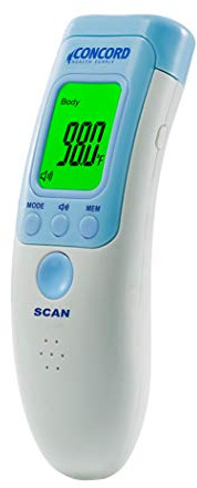 Concord Non-Contact Infrared Forehead Thermometer with Tri-Color LCD Display, 3 Modes Body, Surface and Room Temperatures. for Kids, Infants, Toddlers, Adults and Nurses
