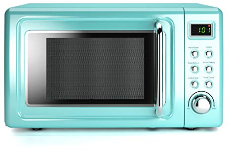 Countert Retro Microwave Oven, Large 0.7Cu.ft, 700-Watt, Cold Rolled Steel Countertop with Time Setting, Glass Turntable Plate, Pre-Programmed Cooki, 18(L)×14(W)×10(H), Green