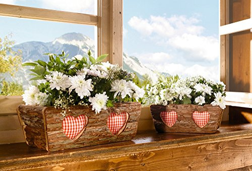 Dekoleidenschaft 2X Pflanzkasten aus Holz mit Rinde bedeckt, braun, rustikal im Landhaus Stil, Blumentopf, Blumenkasten, Pflanzgefäß, Übertopf