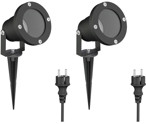 ledscom.de 2x LED Gartenstrahler DUK schwarz mit Erdspieß für außen, Aluminium, ohne Leuchtmittel