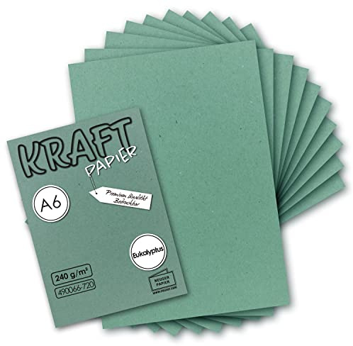 50 hojas de papel kraft en verde eucalipto A6-105 x 148 mm, papel de manualidades, papel de construcción, papel de colores, cartón fotográfico, postales de cartón natural, 225 g/m²
