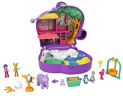Polly Pocket GTN22 - ElefantenSpielzeug Abenteuer Schatulle, 2 kleine Puppen, 5 Überraschungen, 13 Zubehörteile, Spielzeug ab 4 Jahren