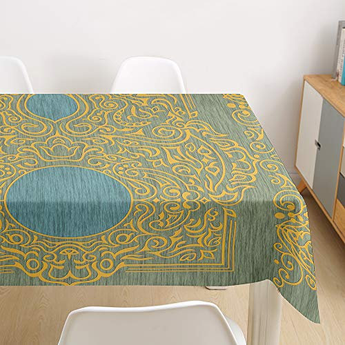 Oduo Tischdecke Wasserdicht Polyester Rechteckig, Tischdecke mit Vintage Mandala Druck Pflegeleicht Fleckschutz Ölfest Abwaschbar Outdoor Garten Deko Farbe & Größe Wählbar (Golden,140x160cm)