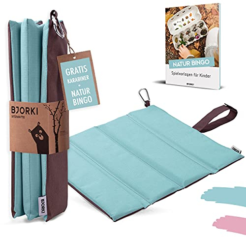 BJORKI® Sitzkissen Kinder - Faltbares Outdoor Sitzkissen mit optimalem Kälte- und Nässeschutz - Robuste Outdoor Sitzunterlage - Die Thermo Sitzmatte fürs Wandern, Stadion und unterwegs