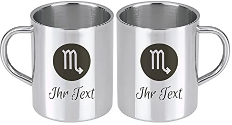 STEMPEL-FABRIK Edelstahlbecher mit Sternzeichen - Skorpion - Rechtshänder - Personalisierte Gravur - Kaffeebecher mit Motiv - Thermotasse - Kaffeetasse - Isolierbecher - Doppelwandig - Geschenkidee