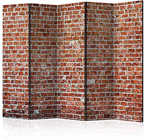 murando - Paravent Raumteiler Ziegel, 225x172 cm, 5-teilig, Wohnzimmer | Mobiler Sichtschutz, sofort einsatzbereit, Holzrahmen, ideal fürs Wohnzimmer oder Büro, geruchsneutral, lichtbeständig