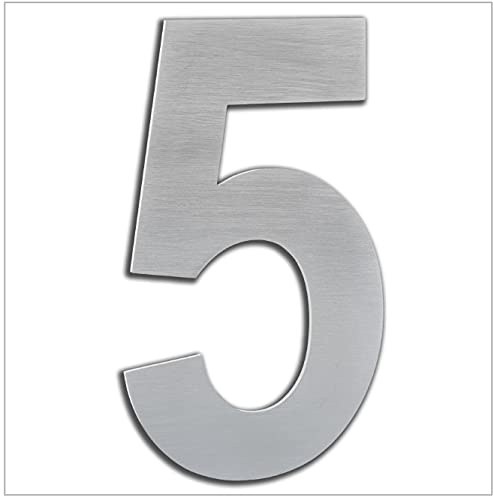 Numéro de maison extérieur, portail ou garage, 20 cm, acier inoxydable AISI 304, installation adhésive numéro 5