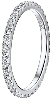 Suplight Joyerías Delicadas para Mujeres Anillos Finos Plata de Ley 925 con Piedras Brillantes Anillo Minimalista de Banda Delgada 2mm Colores Oro Blanco Anillo Talla 17 de Novias Parejas Esposas