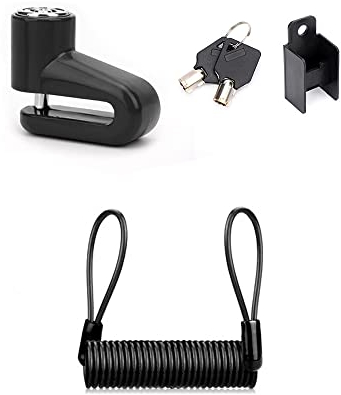 Bloccadisco,Blocco del Freno a Disco Lucchetto Antifurto in Filo di Acciaio con 1,5m Corda di Promemoria per Armadietto Disco Blocco per Scooter per Bici Bicicletta Moto Disco della Ruota del freno