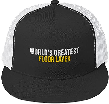 World's Greatest Floor Layer Hat (Embroidered 5-Panel Trucker Cap) Floor Layer Apparel Black/White