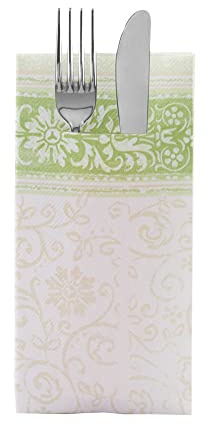 Sovie HORECA Airlaid-Besteckserviette - Lara 40x40 cm - hochwertige Einweg-Servietten als Bestecktasche extrem saugstark und stoffähnlich, ideal für Hochzeit & Party - 75 Stück - Grün