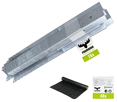 FATMOOSE SolidRoot Lot de 16 ancrages d'angle en acier galvanisé à chaud pour tours de jeu, balançoires, maisons sur pilotis - Avec non-tissé anti-mauvaises herbes